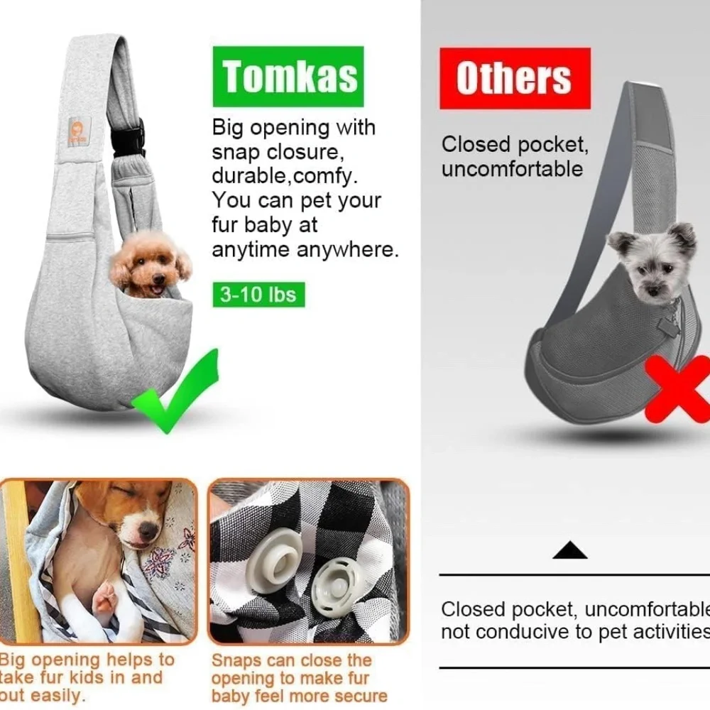 TOMKAS Dog Sling Carrier Gray for Small Dogs & Puppies up to 10 lbs EUC